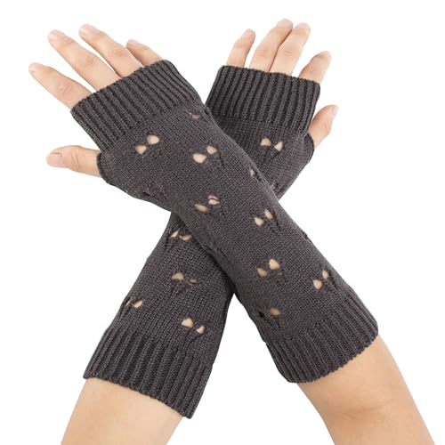 YAMEIZE Y2K Damen Fingerlose Ripped Handschuhe - Warm Arm Winter Handschuhe Fairy Grung Kleidung Arm Gestrickt Warmer Gestrickt Halloween Outdoor von YAMEIZE