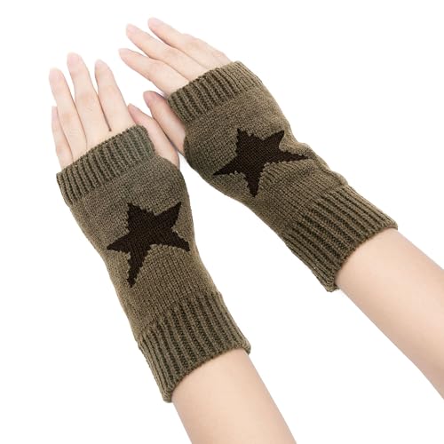 YAMEIZE Y2K Fingerlose Stern Gedruckt Handschuhe Gestrickt - für Damen Herren Autumn Winter Warme Handschuhe Kleidung gestrickt Outdoor Fahren von YAMEIZE