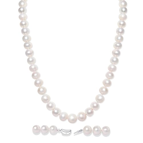 YAMI 11–12 mm natürliche weiße Süßwasser-Zuchtperlenkette für Damen, 18Zoll(45cm) lange echte Perlenkette mit Erbsenverschluss, 925er Sterlingsilber, perfektes Schmuckgeschenk für Mama und Oma von YAMI