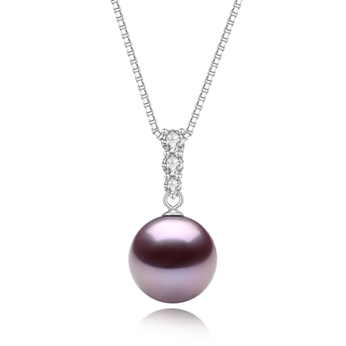 YAMI Halskette mit Perlenanhänger, Edison-Perle mit Süßwasser-Kultur 12-12,9mm Runde Lila, 925 Sterlingsilber & Weißgold-Platiniert, 45cm+5cm verstellbare Kette, Schmuck Geschenke für Frauen von YAMI