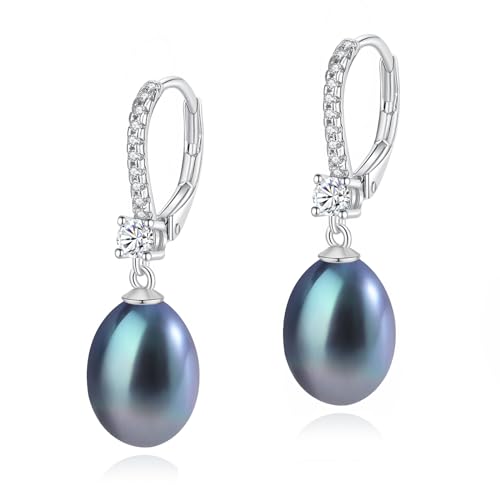 YAMI Akoya Meerwasser Perlenohrringe für Damen, Schwarze 925er Sterlingsilber-Meerwasser-Zuchtperlen, 32 × 9 mm große, tropfenförmige, hypoallergene Perlenohrringe, Geschenke für alle Anlässe. von YAMI