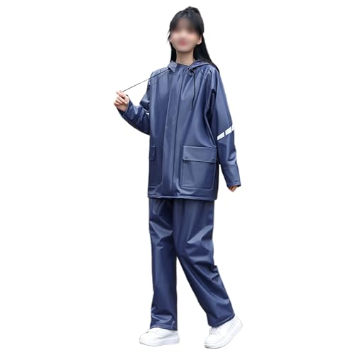 YAMNYSS Frauen Regenanzug, PVC wasserdichte Jacke Und Hose Mit Abnehmbarer Krempe Leichte Regenmantel Set Für Outdoor-Arbeit,Blau,3XL von YAMNYSS