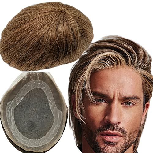 Echthaar Toupet für Männer,Yanahair (10x8",#4/27/613 blonde) Glattes Haar dünne französische Spitze gebleicht Knoten natürlichen Haaransatz Poly Haut Perücken Haut Haarsystem Europäische Perücke Mann von YANAHAIR