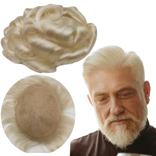 Echthaar Toupet für Männer,Yanahair Gewelltes Haar dünne französische Spitze Gebleicht Knoten natürlichen Haaransatz Perücken Haarsystem Europäische Echthaar Perücke Mann(10x8",grau/blonde) von YANAHAIR