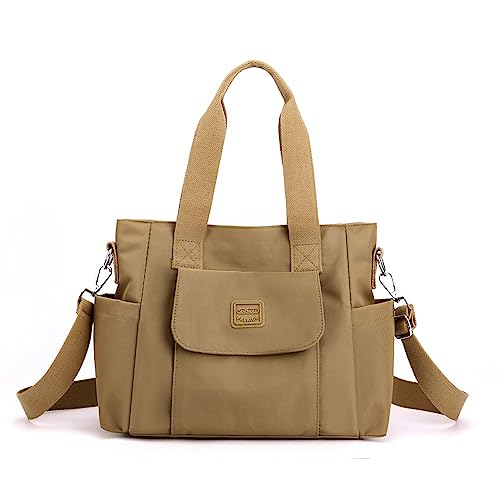 YANAIER Damen Handtasche Umhängetasche Multi Fach Shopper Schultertasche Wasserdicht Nylon Henkeltasche für Reisen Schule Arbeit khaki von YANAIER