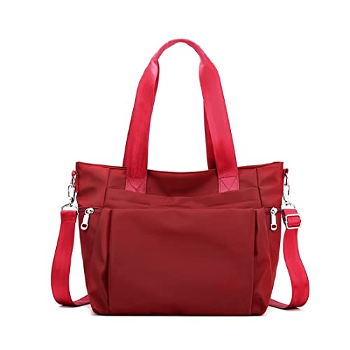 YANAIER Damen Handtaschen Schultertasche Wasserdicht Nylon Casual Multifunktionale Umhängetaschen Damen Hobos Schultertasche Shopper Tasche Burgund von YANAIER