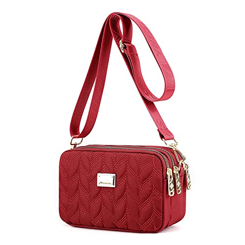 YANAIER Damen Handy Umhängetasche Schultertasche Wasserdicht Nylon kleine Tasche Handytaschen zum Umhängen Frauen Brieftasche Burgund von YANAIER