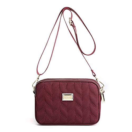 YANAIER Damen Handy Umhängetasche Schultertasche Wasserdicht Nylon kleine Tasche Handytaschen zum Umhängen Frauen Brieftasche Dunkelrot von YANAIER