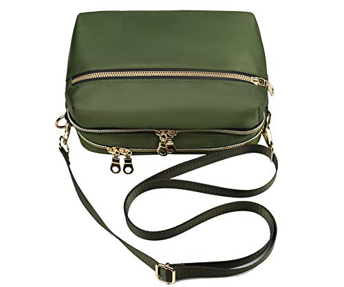 YANAIER Damen Umhängetasche Klein Mini Bag Sling Tasche Handtasche Frauen Mädchen Tasche mit Vielen Praktischen Taschen Nylon Schultertasche Armeegrün von YANAIER