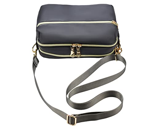 YANAIER Damen Umhängetasche Klein Mini Bag Sling Tasche Handtasche Frauen Mädchen Tasche mit Vielen Praktischen Taschen Nylon Schultertasche Dunkelgrau von YANAIER