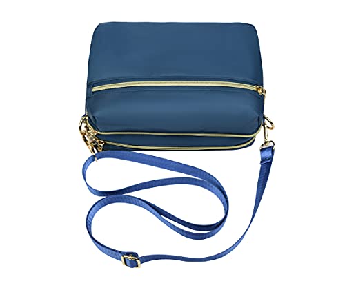 YANAIER Damen Umhängetasche Klein Mini Bag Sling Tasche Handtasche Frauen Mädchen Tasche mit Vielen Praktischen Taschen Nylon Schultertasche Säureblau von YANAIER