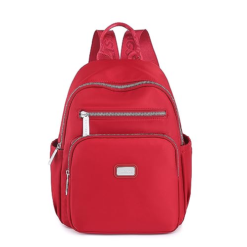 Kleine Rucksack Für Damen Mädchen Nylon Wasserdicht Lässiger Tagesrucksack Schultaschen Anti Diebstahl Rot von YANAIER