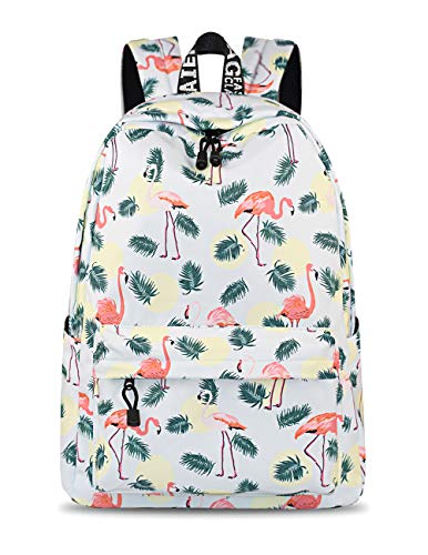 YANAIER Mädchen Schulrucksack Modischer Freizeitrucksack für Frauen Teenager Jungen Wasserdicht Tasche Schulranzen Tagesrucksack mit Laptopfach (Weißer Flamingo) von YANAIER