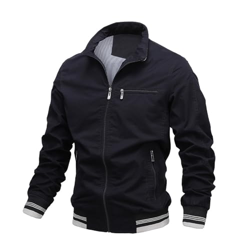 Langarm Jacke Herren Jugend Klassisch All-Match Outdoorjacke Herren Regular Fit Mode Jacke Herren Casual Leichte Komfortabel Übergangsjacke Herren D-Black Blue XL von YANBLOS
