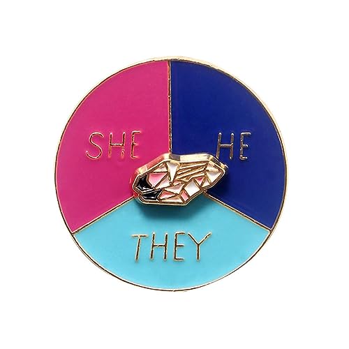 Spinner-Pronomen He She They Brosche Metall Pin Badge mit drehbarem Schmetterlingsknopf Pronomen Button von YANBOYI