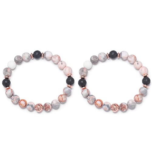 YANCHUN Anti-Angst-Armband für Frauen - Rosa Zebra-Jaspis Ätherisches Öl Diffusor, Keep Calm Yoga Meditations-Heilarmband für Mädchen (2 Stück-A) von YANCHUN