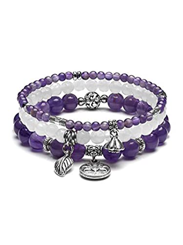 YANCHUN 3Pcs Amethyst Bracelets for Women Rose Quartz Crystal Beaded Bracelets Healing Stone Bracelets Amethyst Chakra Bracelet Gemstone Bracelets Jewelry Gifts von YANCHUN