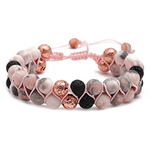 YANCHUN Anti-Angst Doppelschicht-Armband für Frauen - Pink Zebra Jasper Ätherisches Öl Diffusor, Yoga Meditation Heilung Schmuck Geschenk von YANCHUN