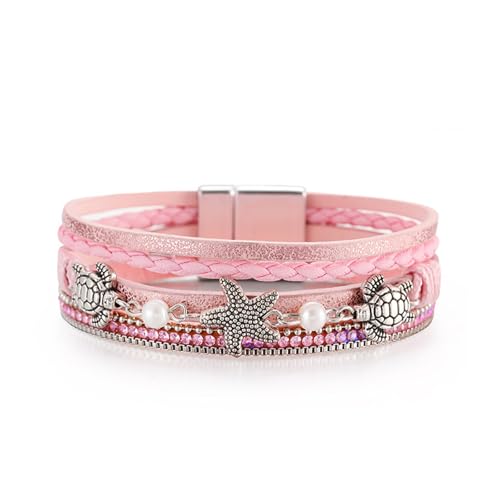 YANCHUN Boho Leder Wickelarmbänder für Frauen Muschel Lederarmband Westernkleid Accessoires Stapelbare Manschette Armreifen Armbänder für Frauen Trendy 2025, Zink von YANCHUN