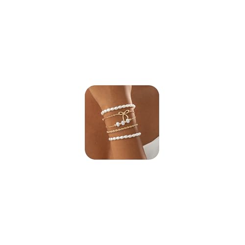 YANCHUN Gold Pearl Beaded Bracelets for Women Dainty Gold Bracelet Stack Stackable Bracelets for Women Trendy 2025 von YANCHUN