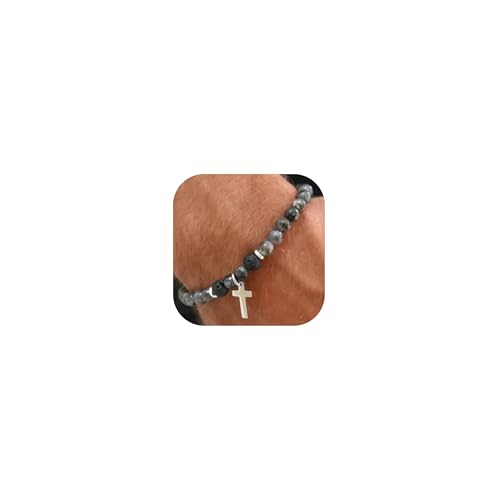 YANCHUN Kreuz-Perlenarmband für Männer Christliches Geschenk Herren-Kreuz-Charm-Armbänder Verstellbar Jesus Glaube Religiös Ostern Katholisch Kommunion Taufe Weihnachten Schmuck Geschenk für Männer von YANCHUN