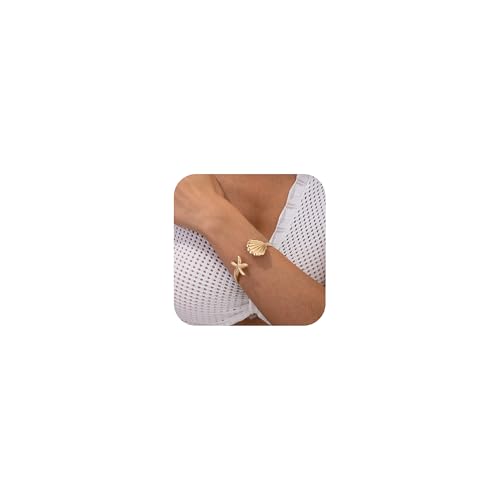 YANCHUN Muschelarmband Strandaccessoires Seesternarmbänder Muschel-Charm-Armbänder Schildkröte Boho-Stil Mehrlagige Strandkleider für Frauen Urlaubsoutfits Sommermode von YANCHUN