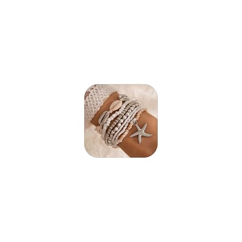 YANCHUN Muschelarmband Strandaccessoires Seesternarmbänder Muschel-Charm-Armbänder Schildkröte Boho-Stil Mehrlagige Strandkleider für Frauen Urlaubsoutfits Sommermode von YANCHUN