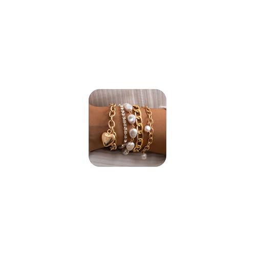 YANCHUN Pearl Bracelets for Women Dainty Gold Pearl Bracelet Stack Stackable Bracelets Paperclip Cuban Link Chain Bracelet for Women Trendy von YANCHUN