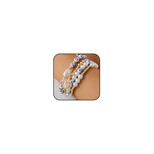 YANCHUN Pearl Bracelets for Women Dainty Gold Pearl Bracelet Stack Stackable Bracelets Paperclip Cuban Link Chain Bracelet for Women Trendy von YANCHUN