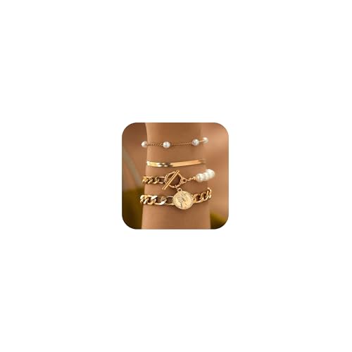YANCHUN Pearl Bracelets for Women Gold Dainty Pearl Bracelet Stack Stackable Paperclip Cuban Link Chain Bracelets for Women Trendy von YANCHUN