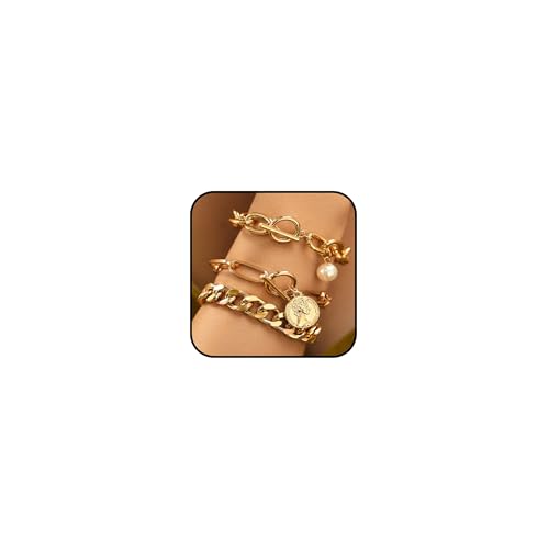 YANCHUN Pearl Bracelets for Women Gold Dainty Pearl Bracelet Stack Stackable Paperclip Cuban Link Chain Bracelets for Women Trendy von YANCHUN
