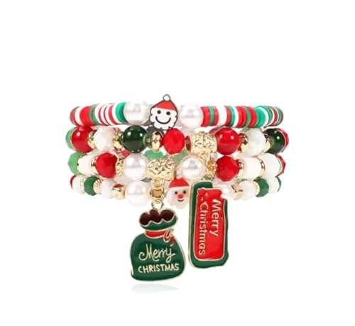 YANCHUN Weihnachten Armband Layered Christmas Pearl Armbänder Cute Stack Armbänder farbigen Ton Armband Weihnachten Charme Armbänder Weihnachten Schmuck Geschenk für Frauen von YANCHUN