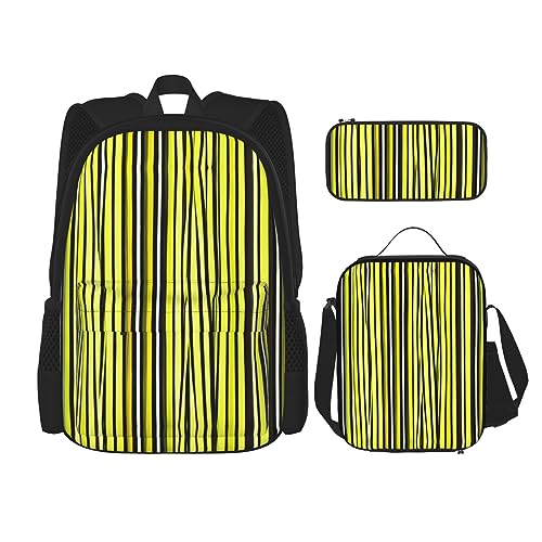 Lemon Zest Rucksack mit gelben Streifen, 3-teiliges Set, Reisen, Wandern, leicht, Laptop-Federmäppchen, isolierte Lunchtasche für Damen, Zitronenschale, gelbe Streifenmuster, Einheitsgröße von YANDM