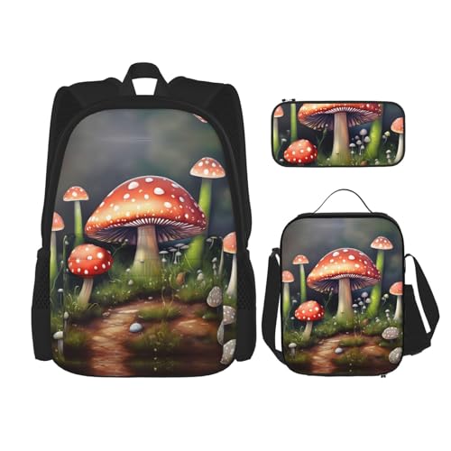 YANDM Be A Pineapple Rucksack, 3-teiliges Set, Reisen, Wandern, leicht, Laptop-Federmäppchen, isolierte Lunchtasche für Damen, Malpilz, Einheitsgröße von YANDM