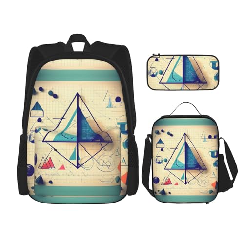 YANDM Lovely Husky Rucksack, 3-teiliges Set, Reisen, Wandern, leicht, Laptop-Federmäppchen, isolierte Lunchtasche für Damen, Mathematik-Geometrie-Geek-Rechner, Einheitsgröße von YANDM