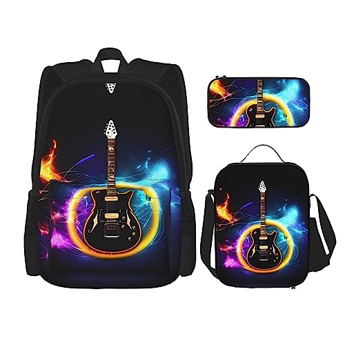 YANDM Magic Rucksack für E-Gitarre, Musik, 3-teiliges Set, Reisen, Wandern, leicht, Laptop-Federmäppchen, isolierte Lunchtasche für Damen, Magic E-Gitarre Musik, Einheitsgröße von YANDM