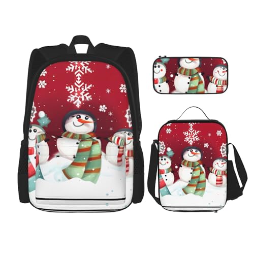 YANDM Magic Rucksack für E-Gitarre, Musik, 3-teiliges Set, Reisen, Wandern, leicht, Laptop-Federmäppchen, isolierte Lunchtasche für Damen, Niedlicher Schneemann, Einheitsgröße von YANDM