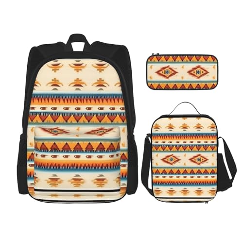 YANDM Rucksack mit Hawaii-Flagge, 3-teiliges Set, Reisen, Wandern, leicht, Laptop-Federmäppchen, isolierte Lunchtasche für Damen, Indianer-Druck, Einheitsgröße von YANDM