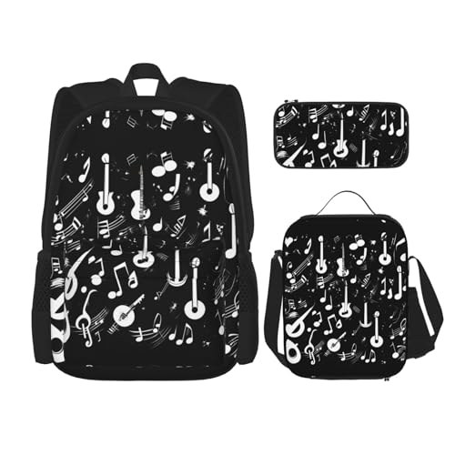 YANDM Rucksack mit Hawaii-Flagge, 3-teiliges Set, Reisen, Wandern, leicht, Laptop-Federmäppchen, isolierte Lunchtasche für Damen, Musik Symbole Liebe, Einheitsgröße von YANDM