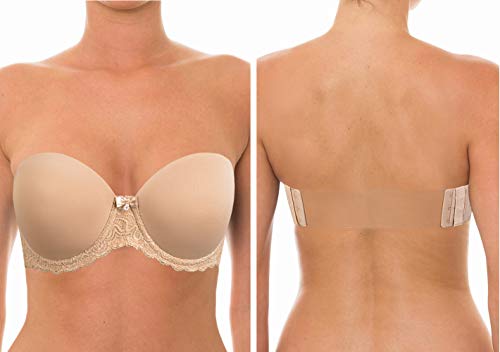 YANDW Trägerloser BH Leicht Gepolsterter Rückenfreier mit Multiway Klarer Transparenten Rücken Unsichtbar Trägern Brassière Damen Vollschalen Große Größen Brüste Nude,75B von YANDW