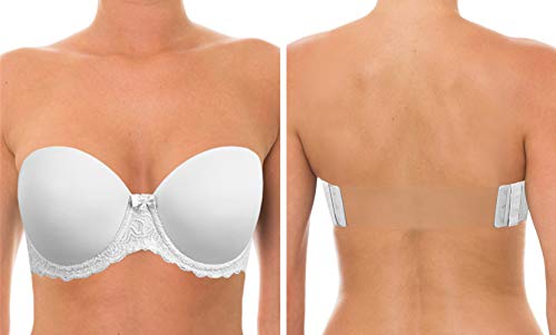 YANDW Trägerloser, leicht gepolsterter BH mit transparenter Rückseite, unsichtbare Träger, rückenfreier BH für Frauen, Weiss/opulenter Garten, 90C YANDW Trägerloser, leicht gepolsterter BH mit transparenter Rückseite, unsichtbare Träger, rückenfreier BH für Frauen, Weiss/opulenter Garten, 90C von YANDW