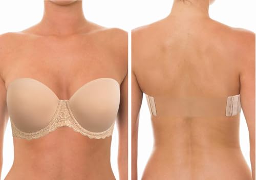 YANDW Trägerloser BH Leicht Gepolsterter Rückenfreier mit Multiway Klarer Transparenten Rücken Unsichtbar Trägern Brassière Damen Vollschalen Große Größen Brüste Nude,100D von YANDW