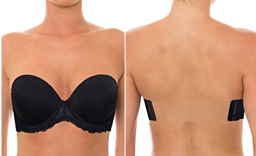 YANDW Trägerloser BH Leicht Gepolsterter Rückenfreier mit Multiway Klarer Transparenten Rücken Unsichtbar Trägern Brassière Damen Vollschalen Große Größen Brüste Schwarz,85B von YANDW