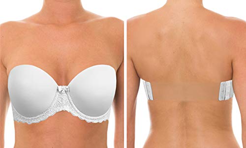 YANDW Trägerloser BH Leicht Gepolsterter Rückenfreier mit Multiway Klarer Transparenten Rücken Unsichtbar Trägern Brassière Damen Vollschalen Große Größen Brüste Weiß,105D von YANDW