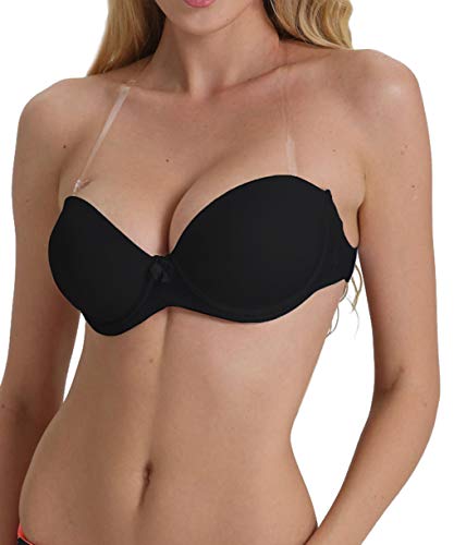 YANDW Trägerloser BH mit Klarer Rücken Unsichtbarem Trägern Push-Up Gepolsterter Bügel rückenfreier Halfter BHS Schwarz,85C YANDW Trägerloser BH mit Klarer Rücken Unsichtbarem Trägern Push-Up Gepolsterter Bügel rückenfreier Halfter BHS Schwarz,85C von YANDW
