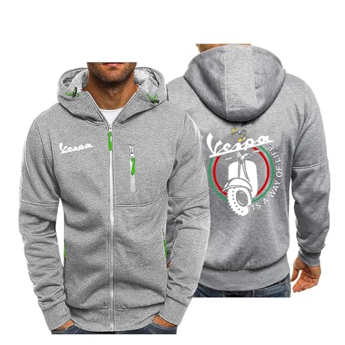 YANETX Hoodie Jacke Herren mit Kapuze V.e.s.p.a, Full Zip Kapuzenpullover Sweatjacke, Vintage Kordelzug Kapuzenpullover Sweatjacke Top, Kordelzug(Light gray,M) von YANETX