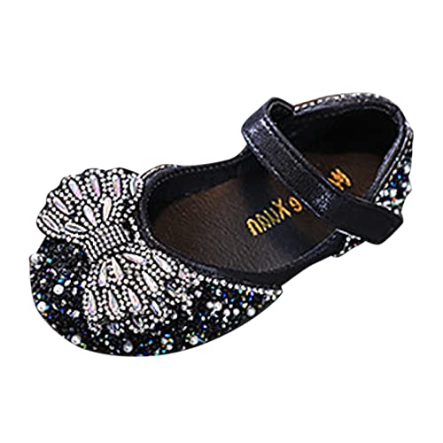 Glitzer Prinzessin Schuhe Schwarz Mädchen 27: Schulschuhe Tanzschuhe mit Strass Bowknot Kleid Schuhe Hochzeitsschuhe Performance Festliche Schuhe Flats Schuhe Einzelne Schuhe von YANFJHV