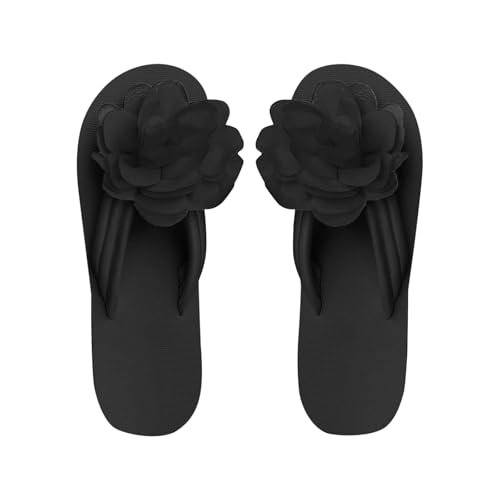 Sommer Flip Flops Damen Slip-On Sandalen Mit Blumen Peep Toe Hausschuhe Mit Zehentrenner Plateaau Zehensandalen Atmungsaktiv Sommersandalen Rutschfest Schlappen Leicht Slippers Gr.36-45 von YANFJHV