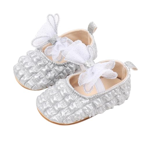 YANFJHV Baby Sandalen Frühling Babyschuhe Einzelschuhe Schleife Leichte weiche Gummisohle Rutschfeste Kleinkindschuhe Schuhe Kinder Mädchen 24 (Silver, 19 Infant) von YANFJHV