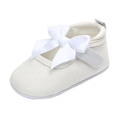 YANFJHV Baby Spring Summer And Autumn Shiny Shoes Bow Baby Shoes Soft Bottom Non Slip Single Schuhe Babyschuhe Trage (White, 13 Infant) von YANFJHV